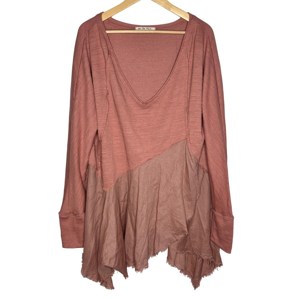 We The Free Coming In Hot Long Sleeve Tunic Trapeze Hem V Neck Oversized Size S - Picture 2 of 13